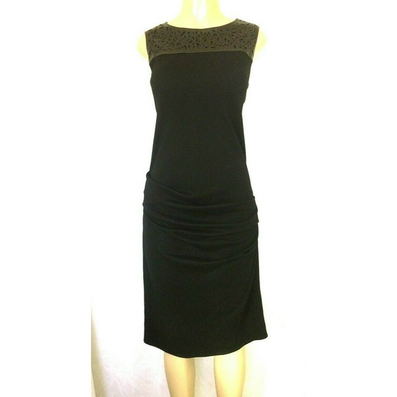Halston Heritage Sheath Dress Leather Cutout Wool - Picture 2 of 9